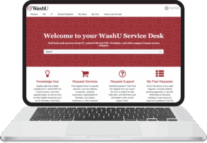 Laptop showing the WashU Service Desk Portal on the screen