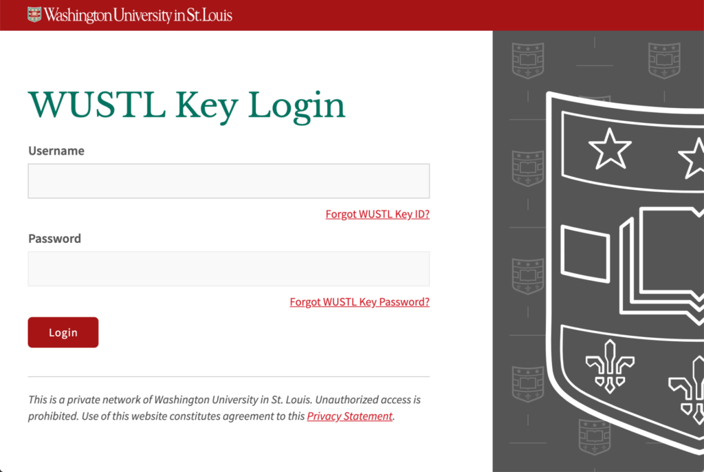 WUSTL Key Log In Screen