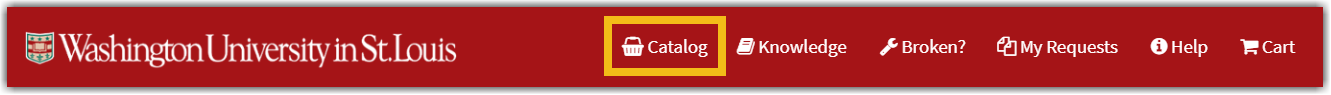 Catalog is highlighted on the navigation bar of the ServiceNow Portal