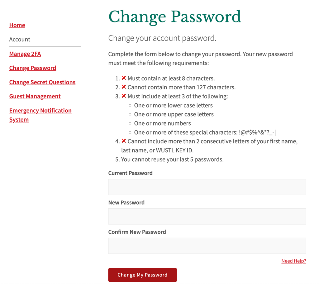 Change Password Screen