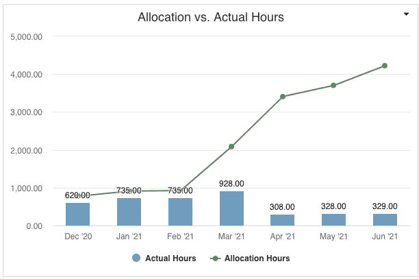 Example of Allocation vs Actual Hours report