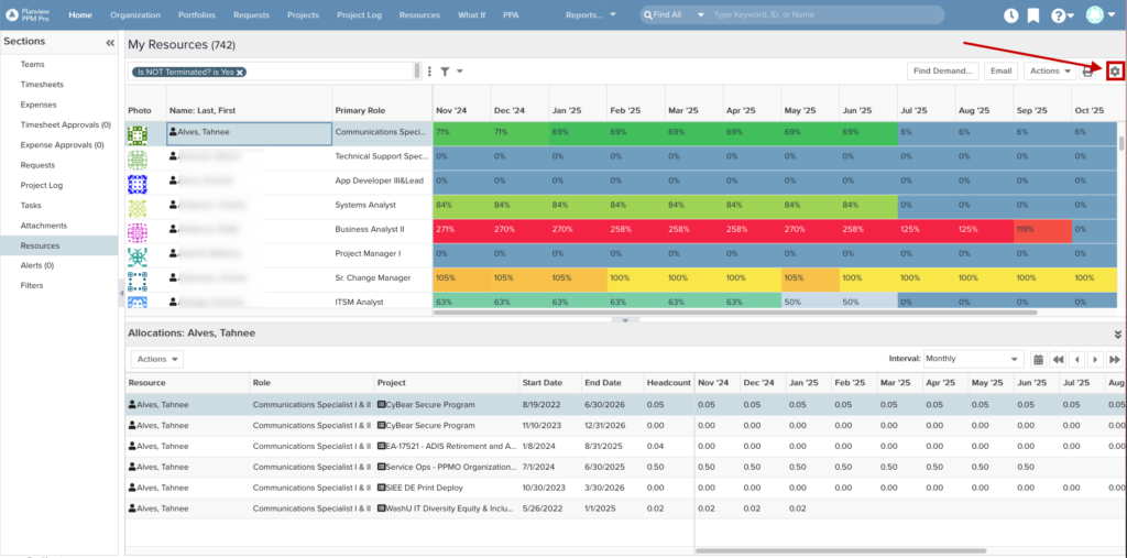 Resource Workbench showing gear icon in upper right