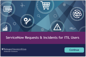 welcome screen of the Service Requests & Incidents for ITIL users training